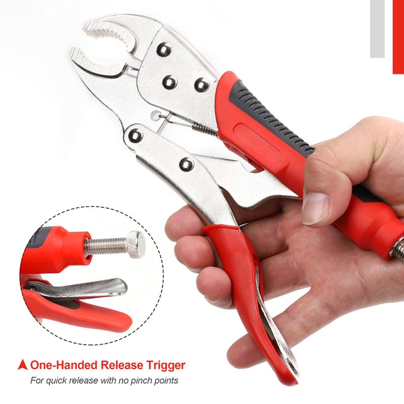 FASTPRO 4-Piece Locking Pliers Set with Heavy Duty Grip, 5", 7" and 10" Curved Jaw, 6-1/2" Long Nose Locking Pliers Included, Vise Grip Wrench Set - Image 4